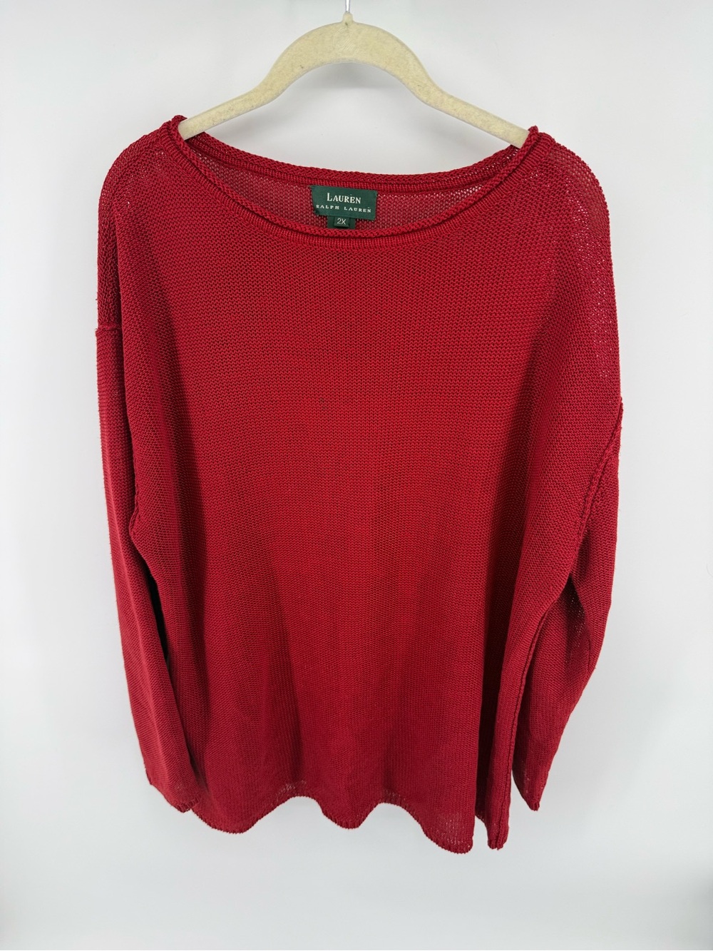 Lauren Ralph Lauren Red 100% Linen Plus Size 2X Slouchy Mesh